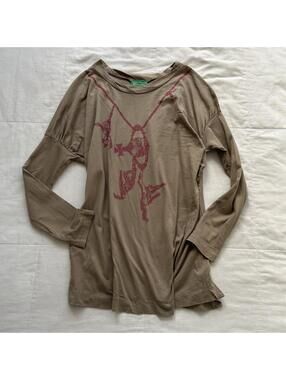 Vivienne Westwood Tan Brown Orb Monkey Graphic Long Sleeve Top Size S Japan
